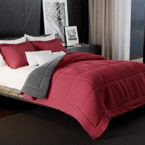 JÁCLER Twin 2-Piece Lightweight Reversible Comforter Set, Burgundy/Dark Gray